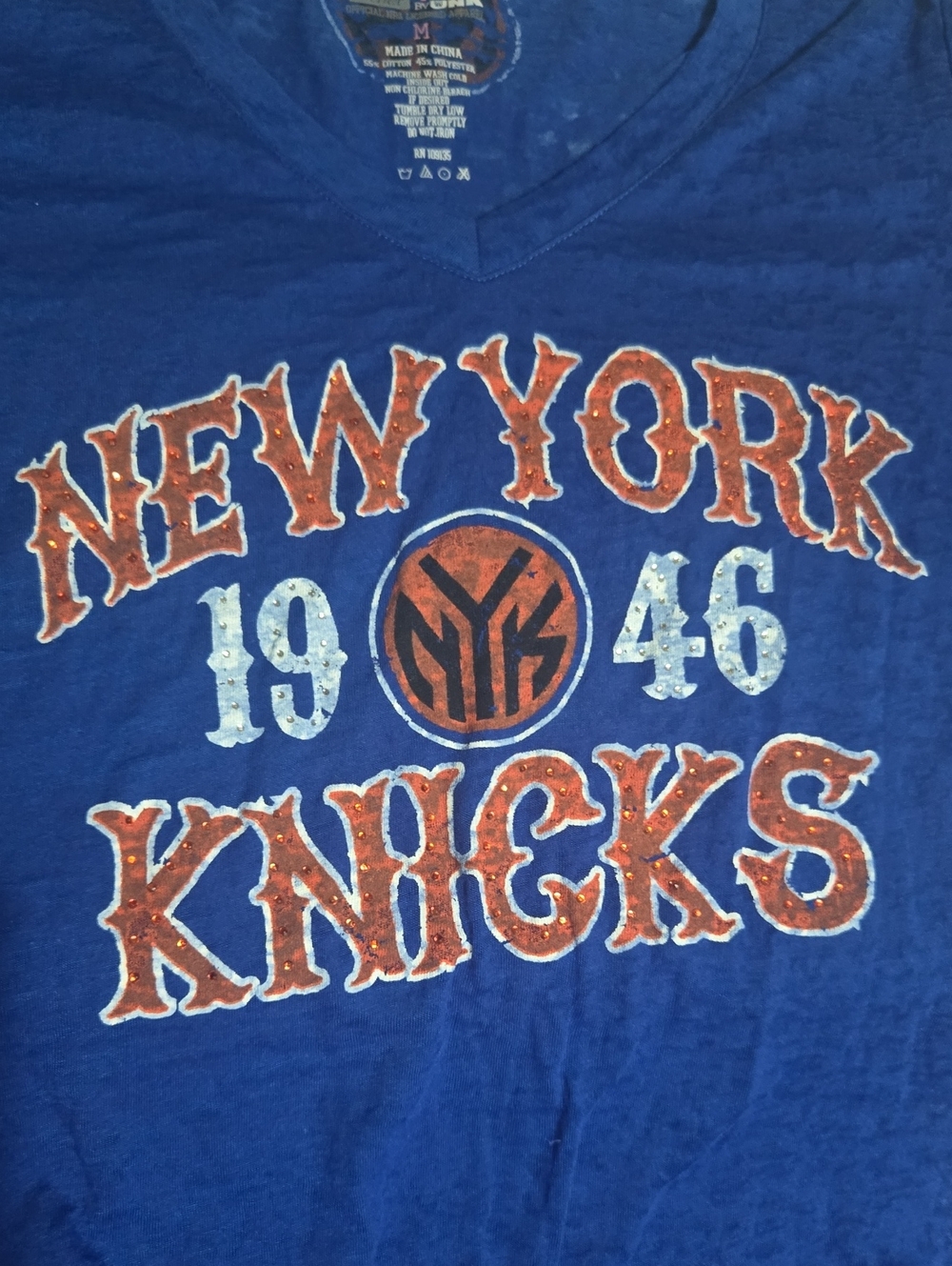 Unk Blue NBA4Her Graphic Fit Tee with Studded Lettering And Sheer Fabric. NWOT